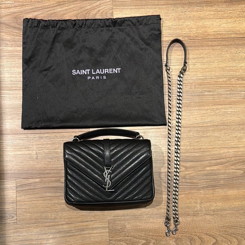 College Medium Flap YSL Shoulder Bag in Quilted Leather